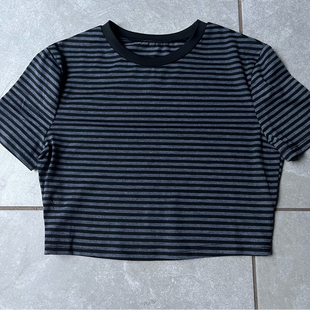 Striped Black&Grey Crop Top